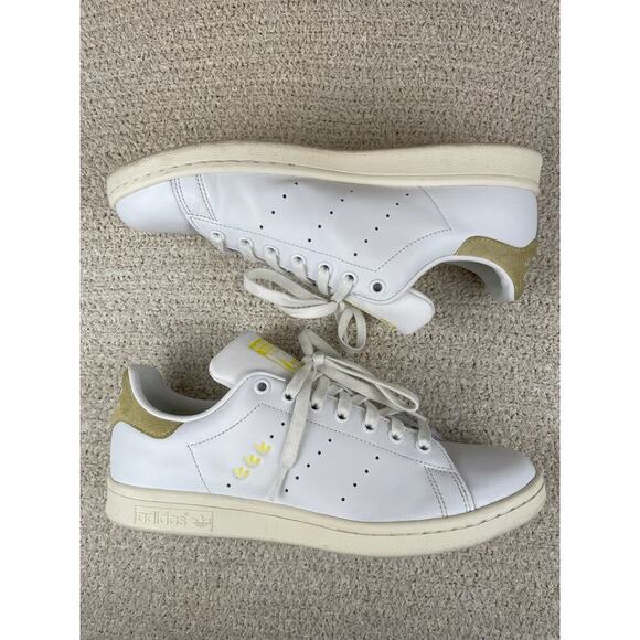 ADIDAS Stan Smith Womens 10 Sneakers Leather Suede Cloud White Yellow - Picture 4 of 10